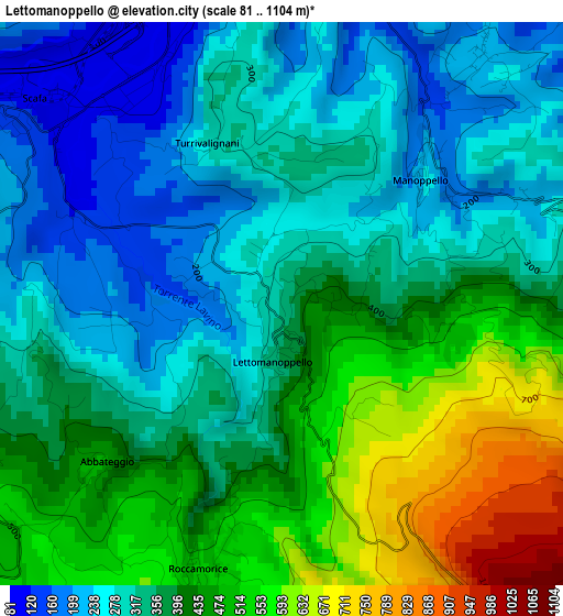 Lettomanoppello elevation map