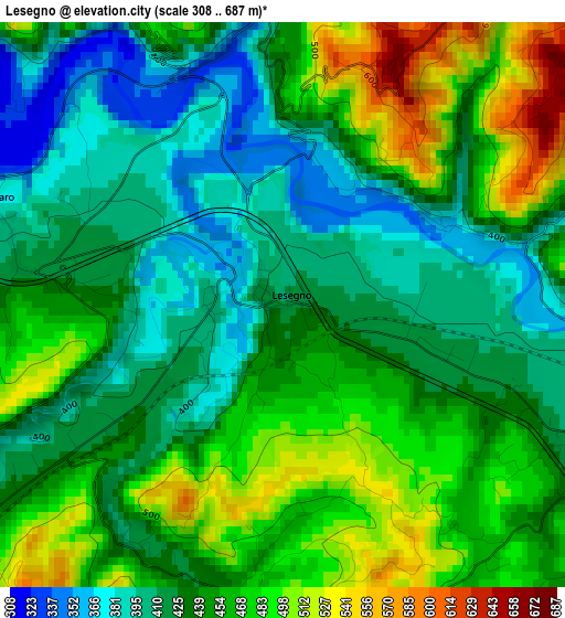 Lesegno elevation map