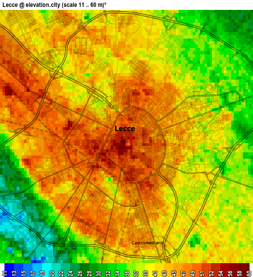 Lecce elevation map