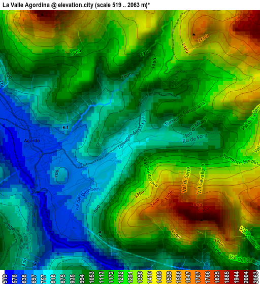 La Valle Agordina elevation map