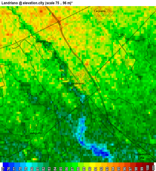 Landriano elevation map