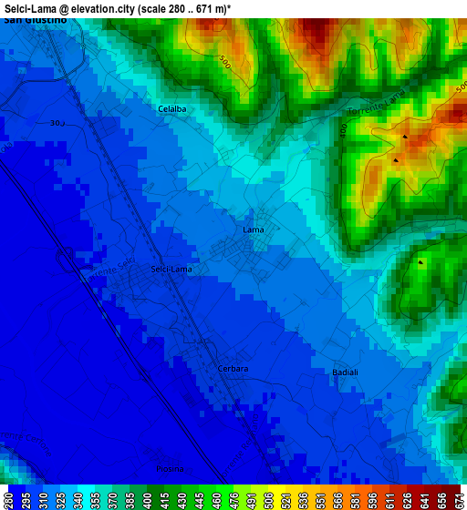 Selci-Lama elevation map