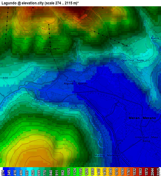 Lagundo elevation map