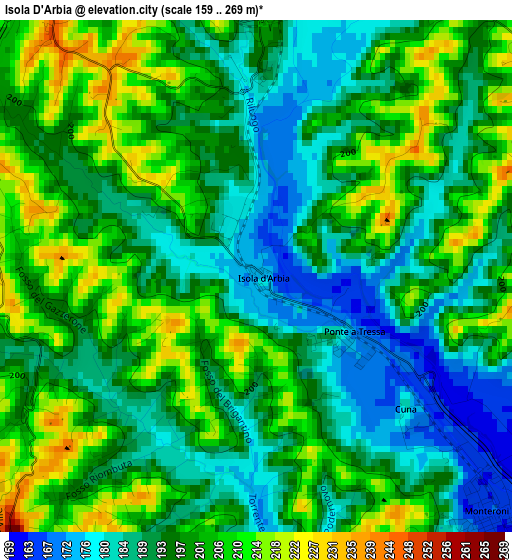 Isola D'Arbia elevation map