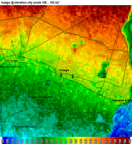 Inzago elevation map