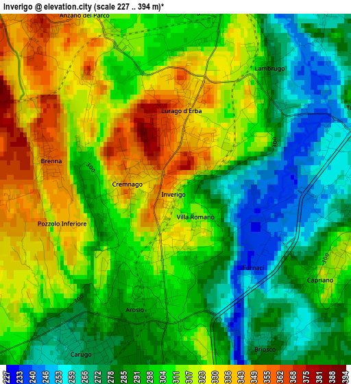 Inverigo elevation map