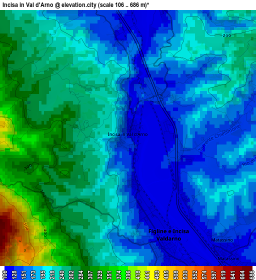 Incisa in Val d'Arno elevation map