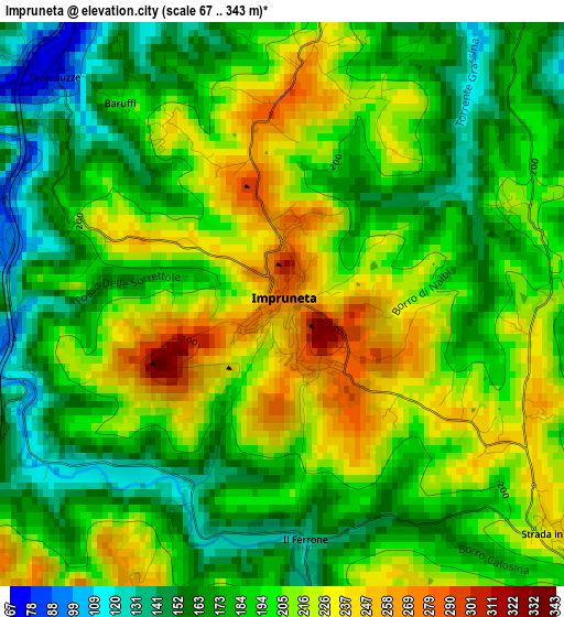 Impruneta elevation map