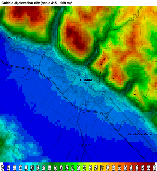 Gubbio elevation map