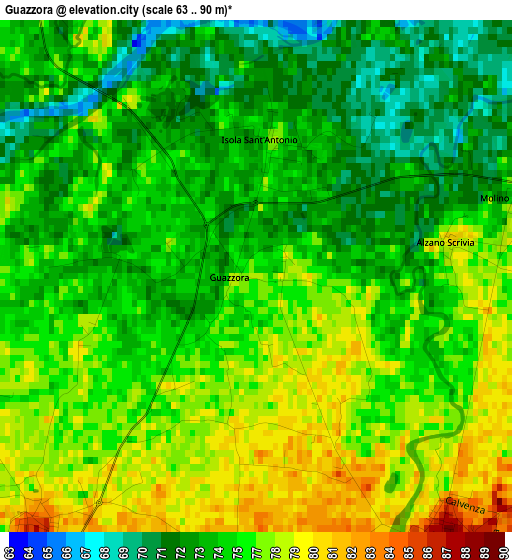 Guazzora elevation map