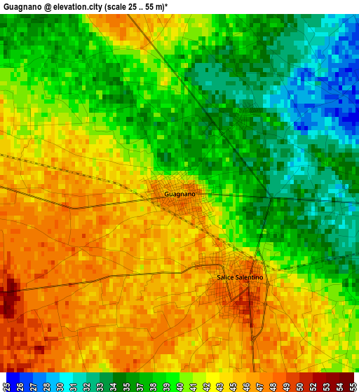 Guagnano elevation map