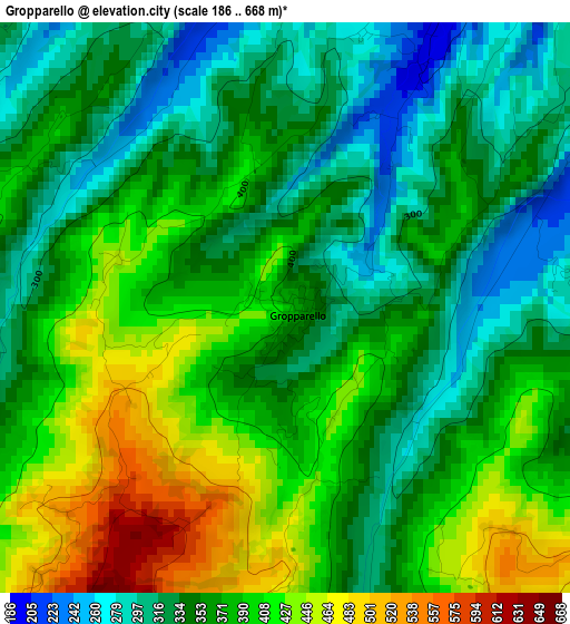 Gropparello elevation map