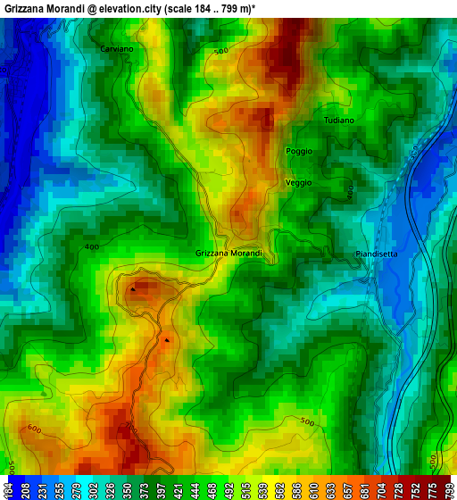 Grizzana Morandi elevation map