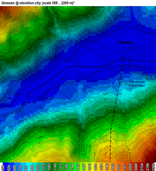 Gressan elevation map