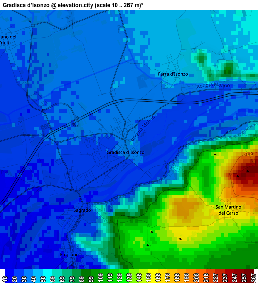 Gradisca d'Isonzo elevation map