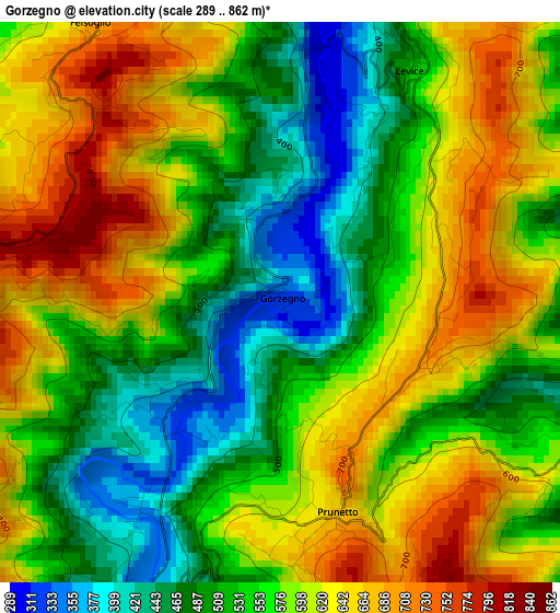 Gorzegno elevation map