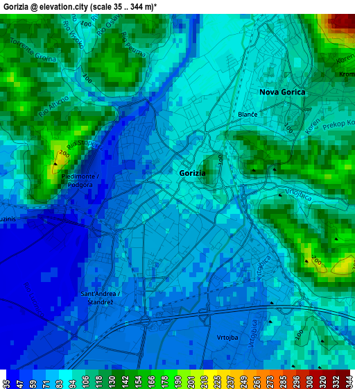 Gorizia elevation map
