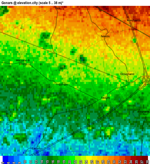 Gonars elevation map