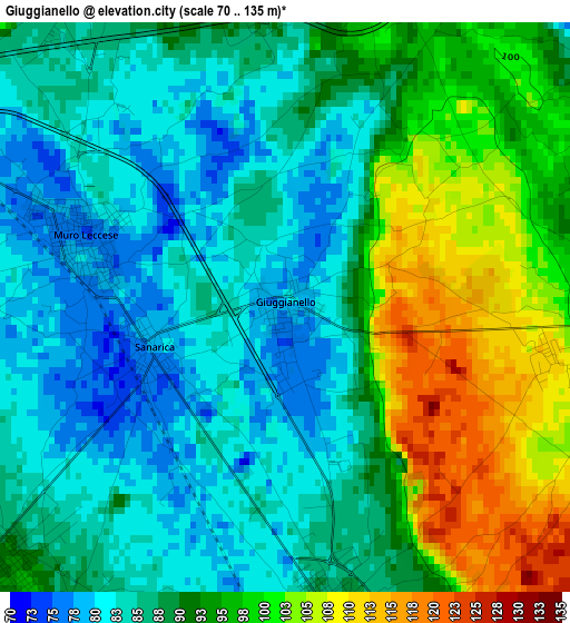 Giuggianello elevation map