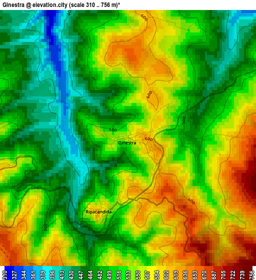 Ginestra elevation map
