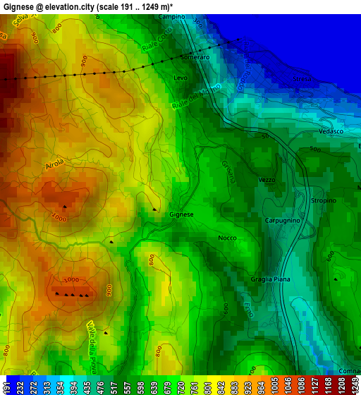 Gignese elevation map