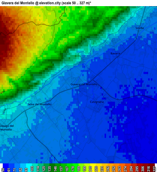Giavera del Montello elevation map