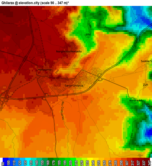 Ghilarza elevation map