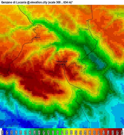 Genzano di Lucania elevation map