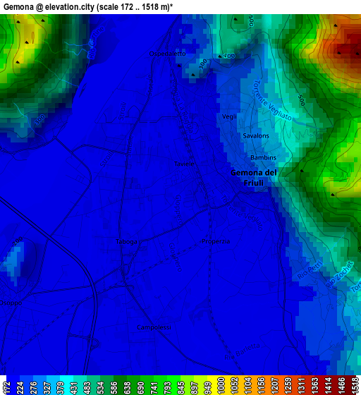 Gemona elevation map