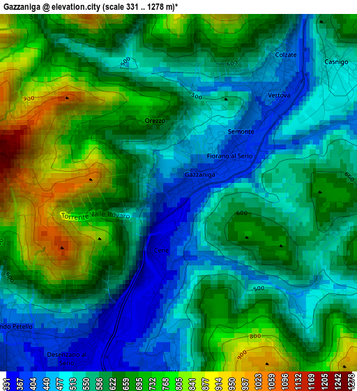 Gazzaniga elevation map