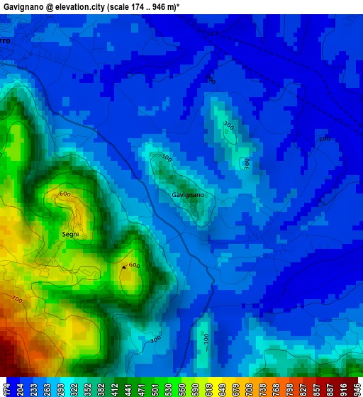 Gavignano elevation map