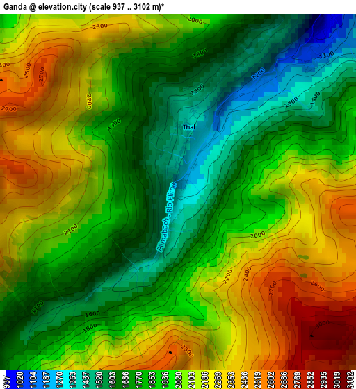 Ganda elevation map