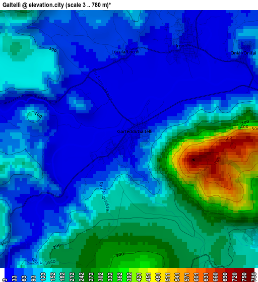 Galtellì elevation map