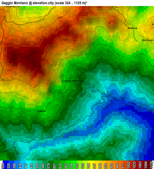 Gaggio Montano elevation map