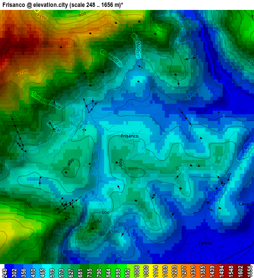 Frisanco elevation map