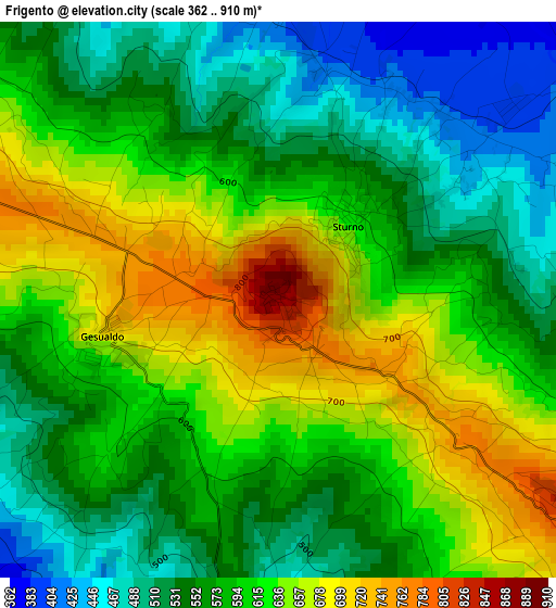 Frigento elevation map