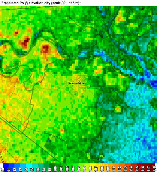 Frassineto Po elevation map