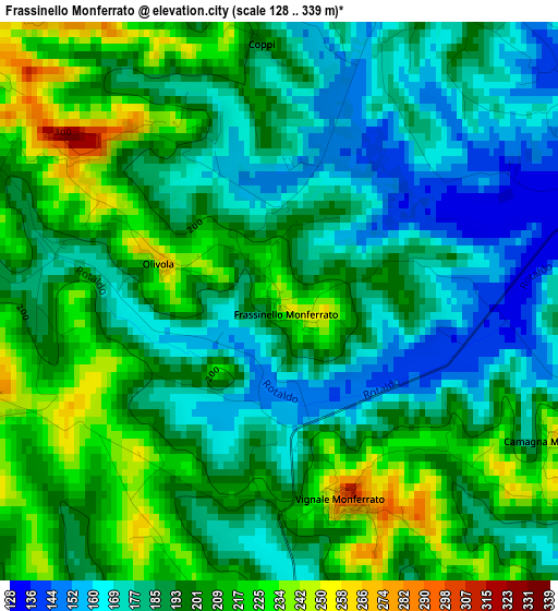 Frassinello Monferrato elevation map