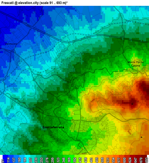 Frascati elevation map