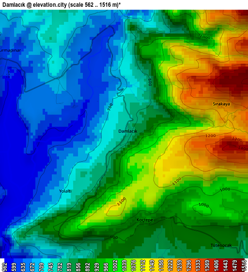 Damlacık elevation map