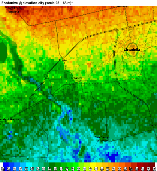 Fontaniva elevation map