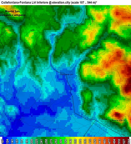 Collefontana-Fontana Liri Inferiore elevation map