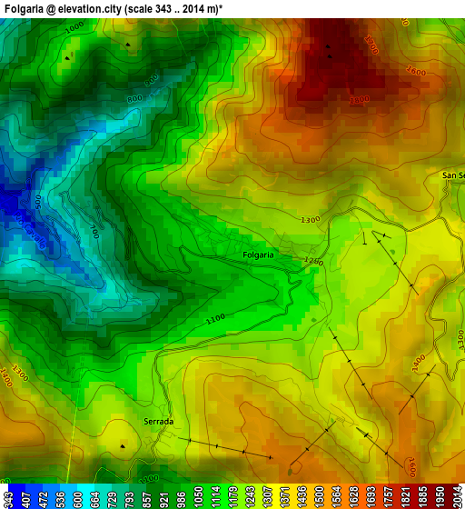 Folgaria elevation map