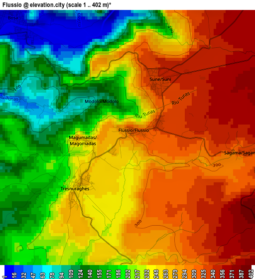 Flussio elevation map