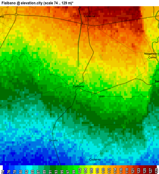 Flaibano elevation map