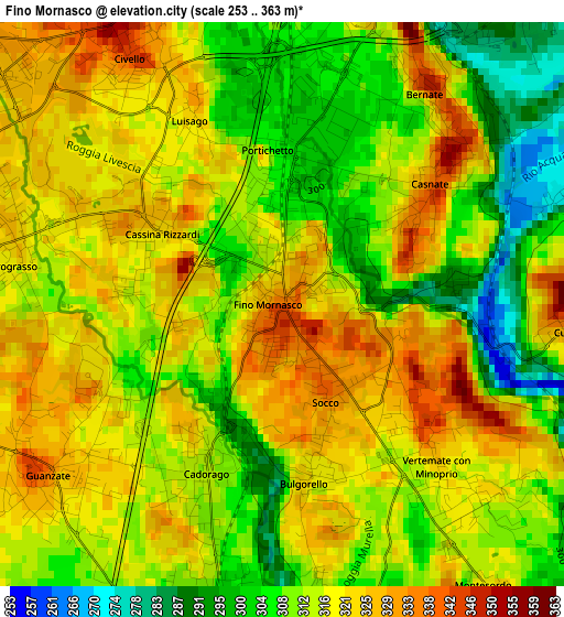 Fino Mornasco elevation map