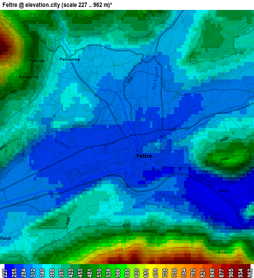 Feltre elevation map