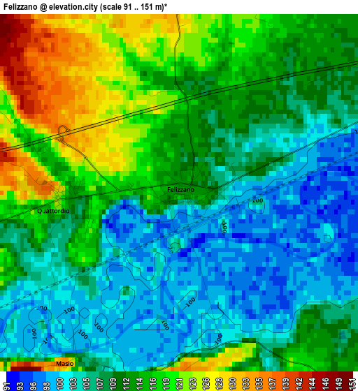 Felizzano elevation map