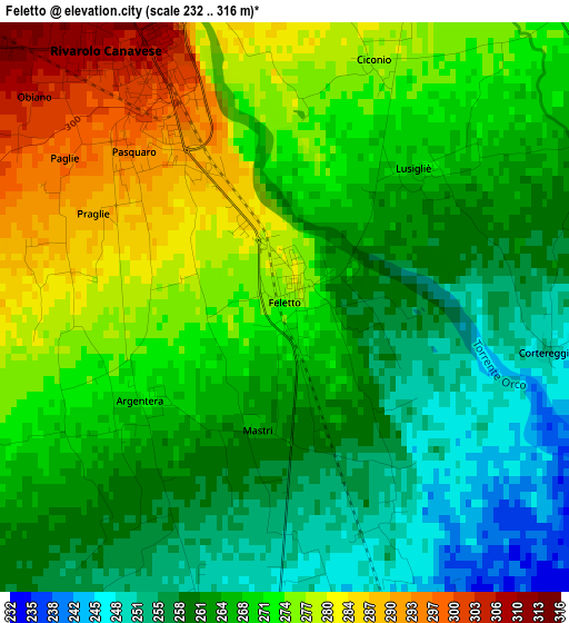 Feletto elevation map