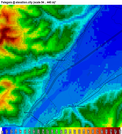 Felegara elevation map